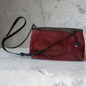 Skagen Denmark Wine Red Suede Grey Leather Foldover Crossbody Bag Vintage